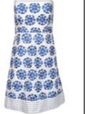 Lilly Pulitzer White W/ Blue Embroidered Detail Strapless Dress Sz 8